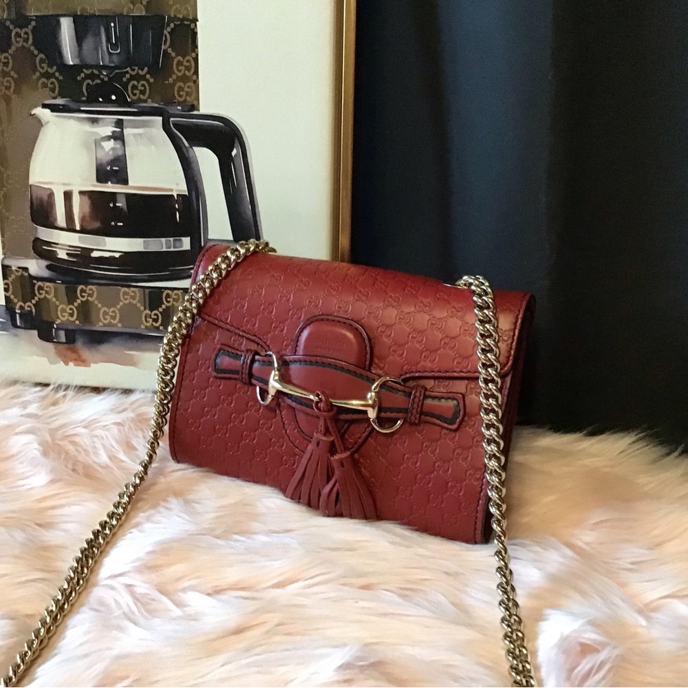 🔥🧡EUC GUCCI Horsebit Microguccissima Red Calfskin Crossbody Bag